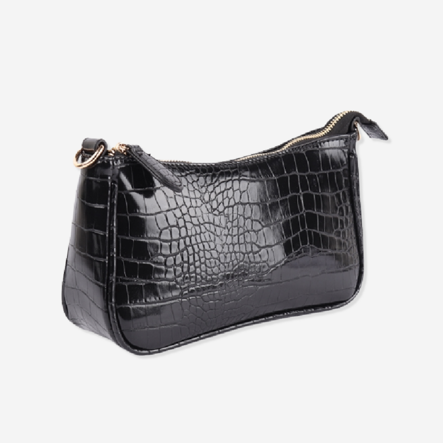 CONVERTIBLE FAUX LEATHER CROCODILE TEXTURED BAG BLACK