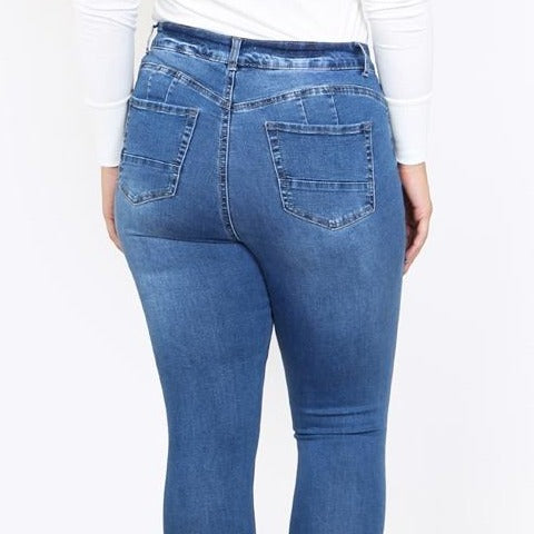 PLUS SIZE MEDIUM WASH RIPPED DENIM SKINNY JEANS