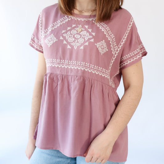 EMBROIDERED DETAIL TOP WITH RUFFLE