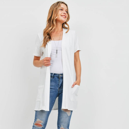 OPEN FRONT SHORT SLEEVE CARDIGAN IVORY